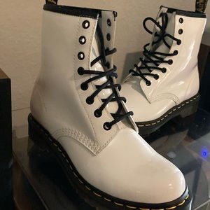 Dr. Martens white patent leather lace up boots